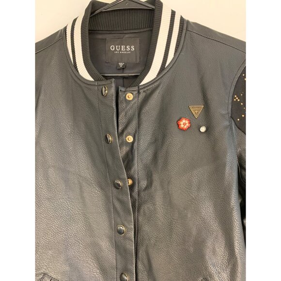 Guess Los Angeles Womens Varsity Jacket M Black With Studded Sleeves RHH10569 - Picture 11 of 12